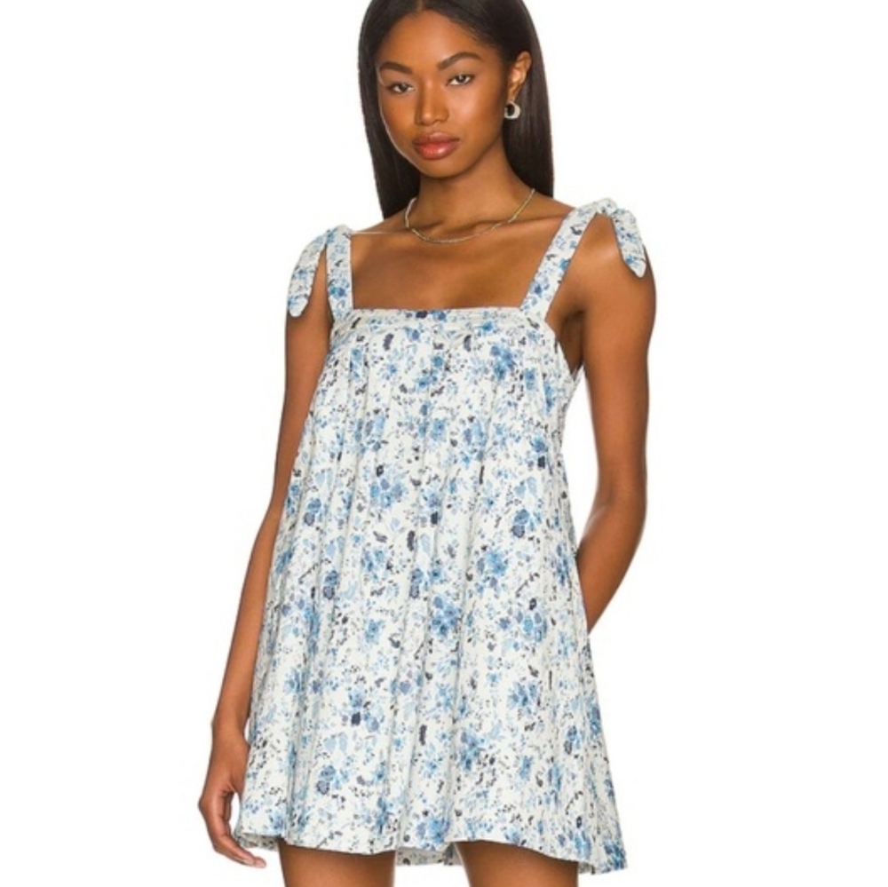 MAJORELLE Blue Floral Print Top with Black Label